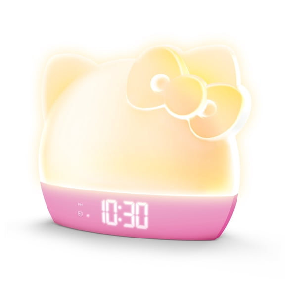 Hello Kitty Sunrise Alarm Clock with Wake-Up Light, RGB Color-Changing Night Light & Ambient Lamp, LED Time/Date/Temperature Display, USB Powered with Device Charging Port (Pink)