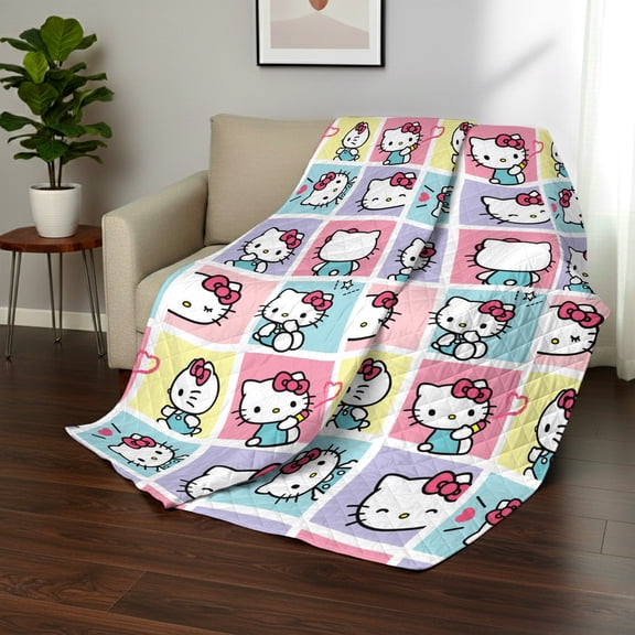 Hello Kitty Sweet As Can Be Full/Queen Quilted Blanket 90x90 inches