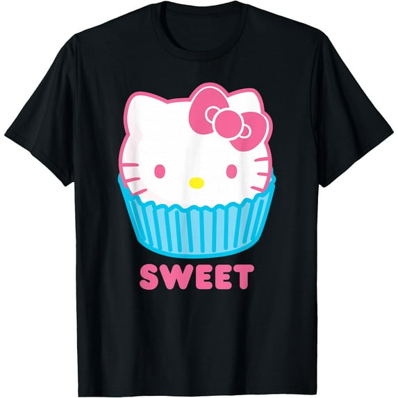 Hello Kitty Sweet Cupcake DTG Print Unisex T-Shirt,Black Color,Size YXL