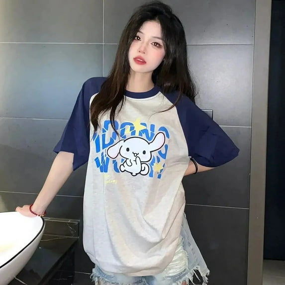 Hello Kitty T Shirt 100% Cotton Kuromi Kawaii Tee Sanrio Y2k Woman Cartoon Top Graphic Oversize Shirt Harajuku Casual Loose Tees