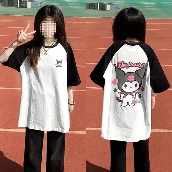Hello Kitty T Shirt 100% Cotton Kuromi Kawaii Tee Sanrio Y2k Woman Cartoon Top Graphic Oversize Shirt Harajuku Casual Loose Tees
