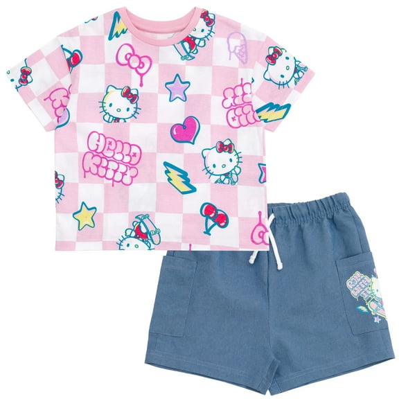 Hello Kitty T-Shirt and Chambray Shorts Outfit Set Little Kid to Big Kid