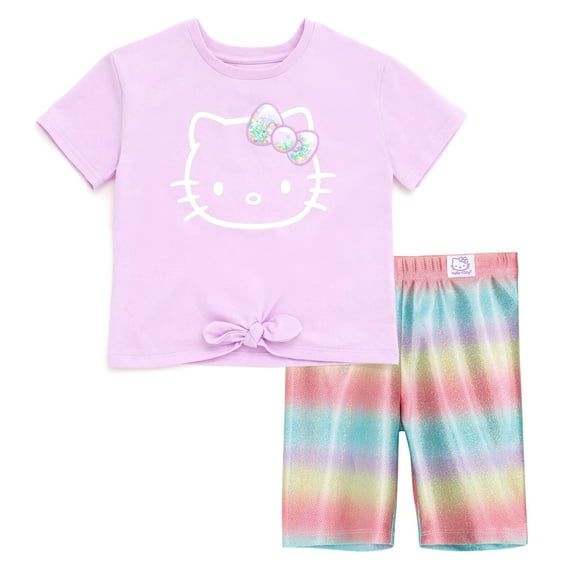 Hello Kitty T-Shirt and Iridescent Bike Shorts Outfit Set Toddler to Big Kid