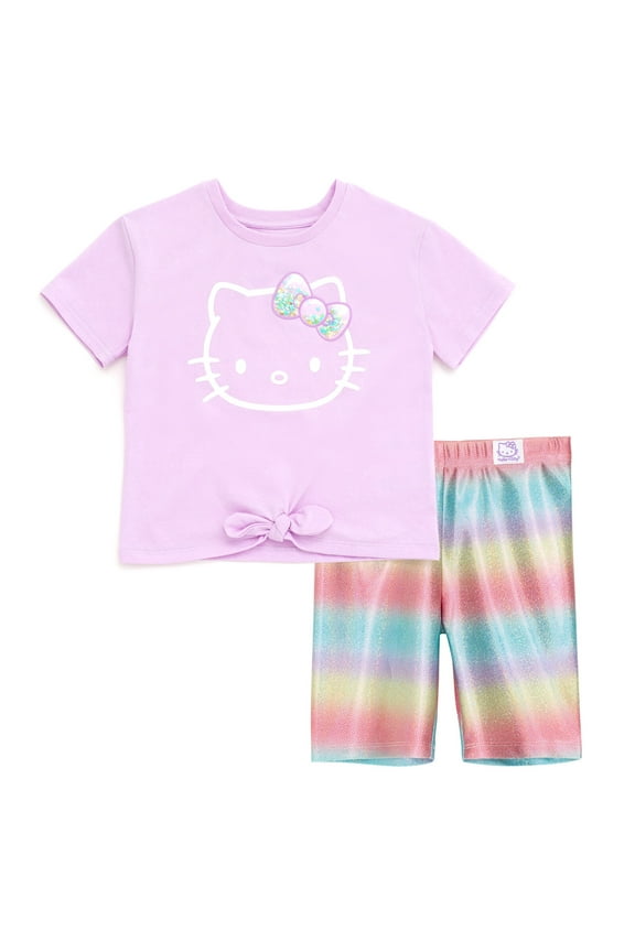 T-Shirt and Iridescent Bike Shorts Outfit Set Toddler to Big Kid