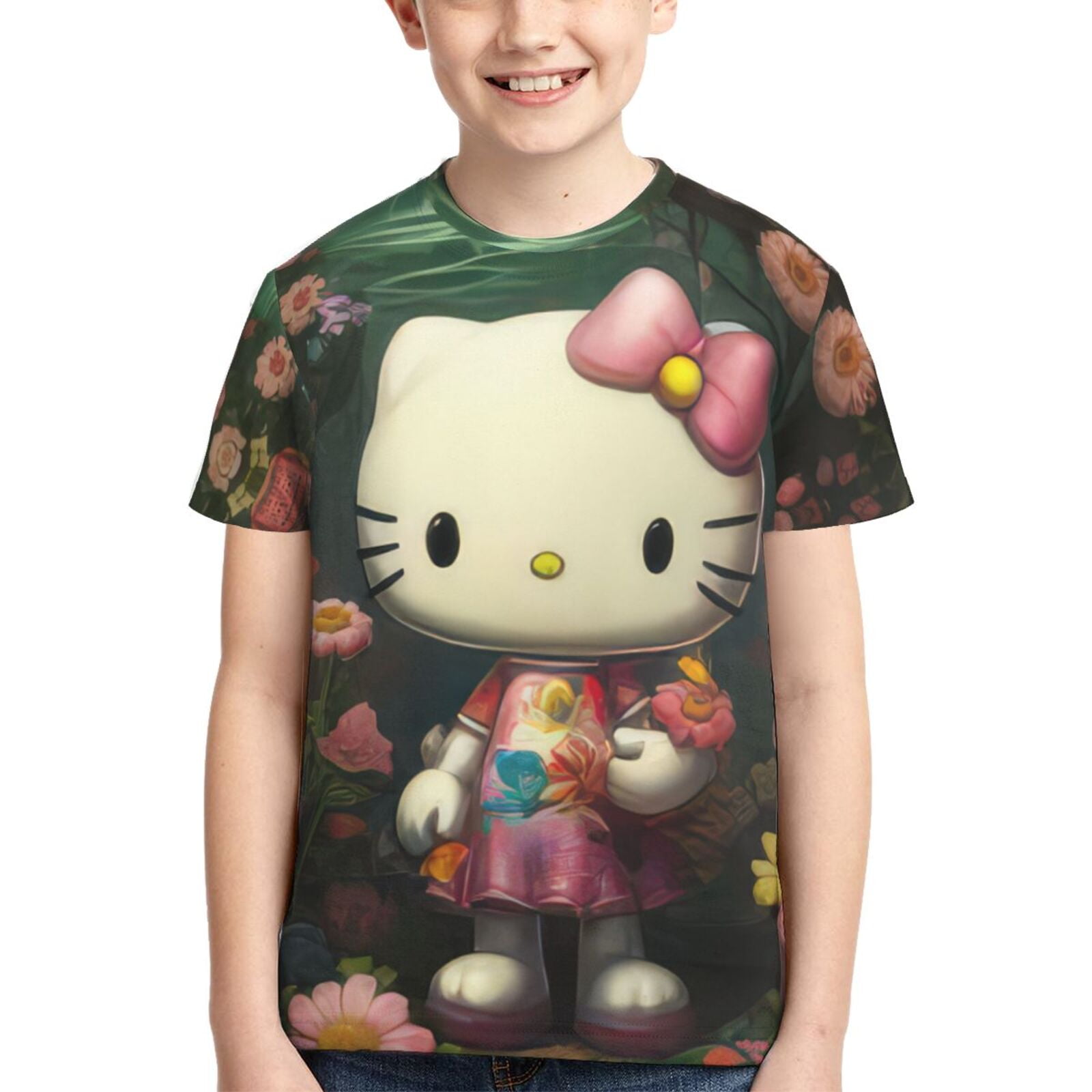 Hello Kitty T Shirts For Girls Boys, 3d Print Cartoon Graphics T Shirt ...