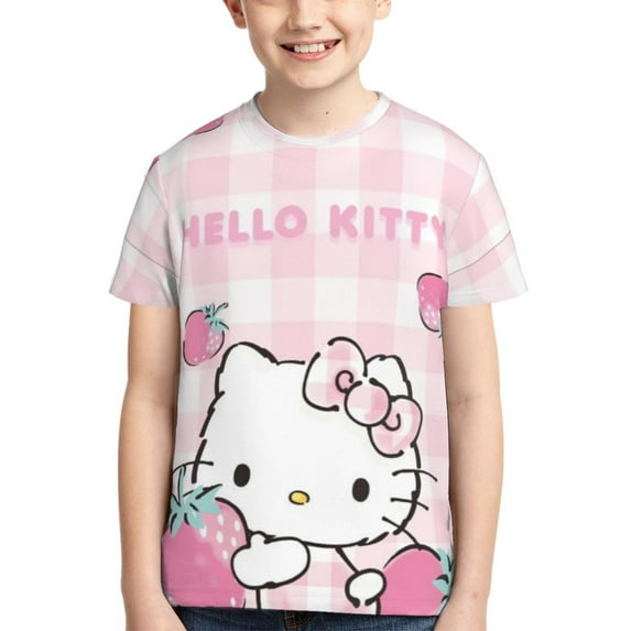 Hello Kitty T Shirts For Girls Boys, 3d Print Cartoon Graphics T Shirt, Youth Crewneck T-Shirt, Unisex Short Sleeve Top Tees Age 4-16 Years