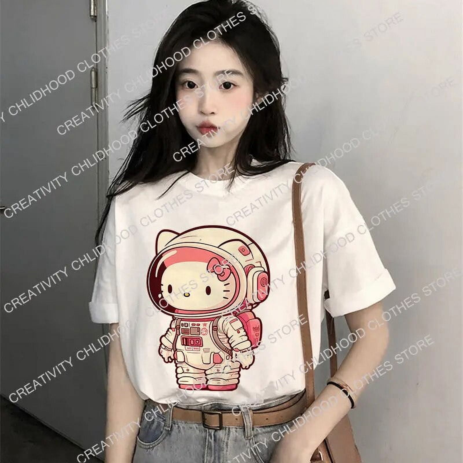 Hello Kitty Tshirt Women Cotton Fashion T Shirts Kawaii Sanrio Melody Kuromi Cartoon Harajuku