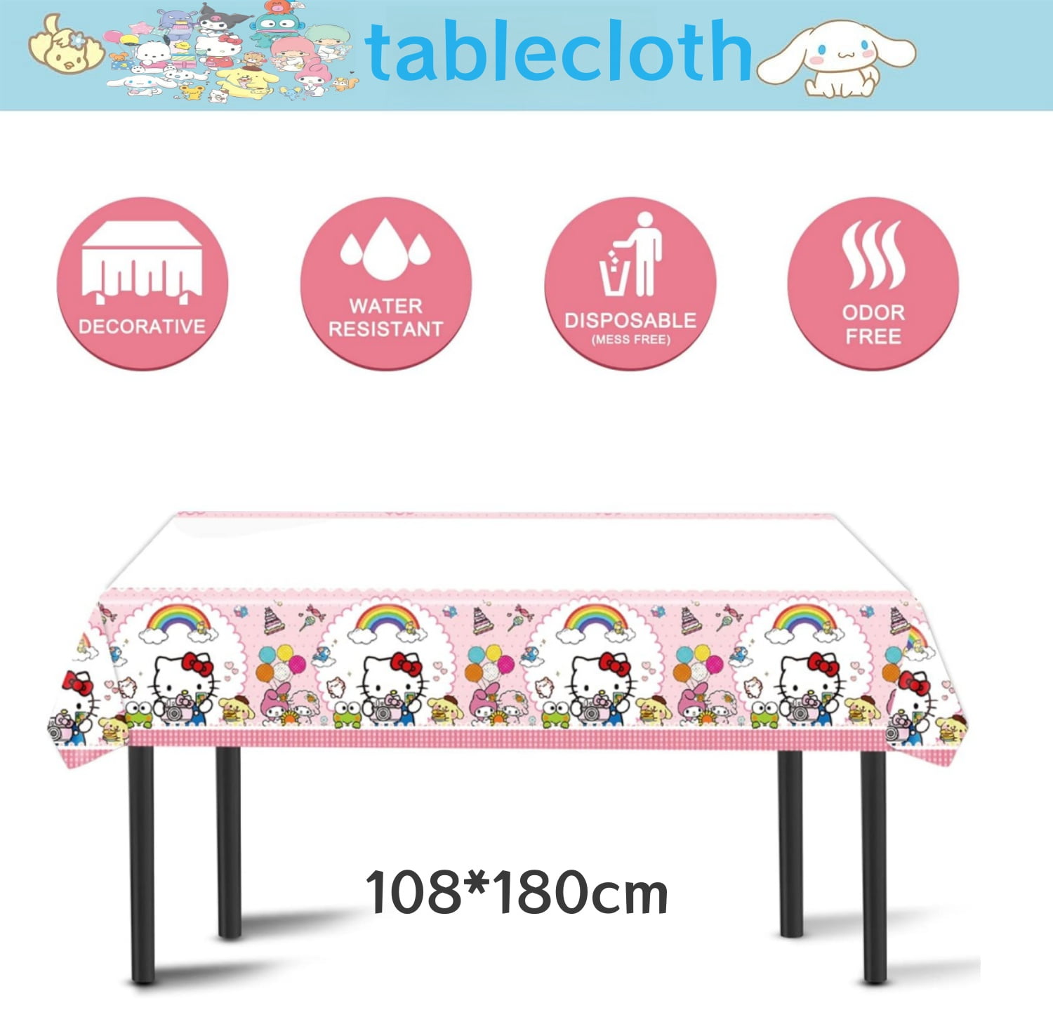 Hello Kitty Tablecloth Happy Birthday Decorations Cartoon Kawaii Cat