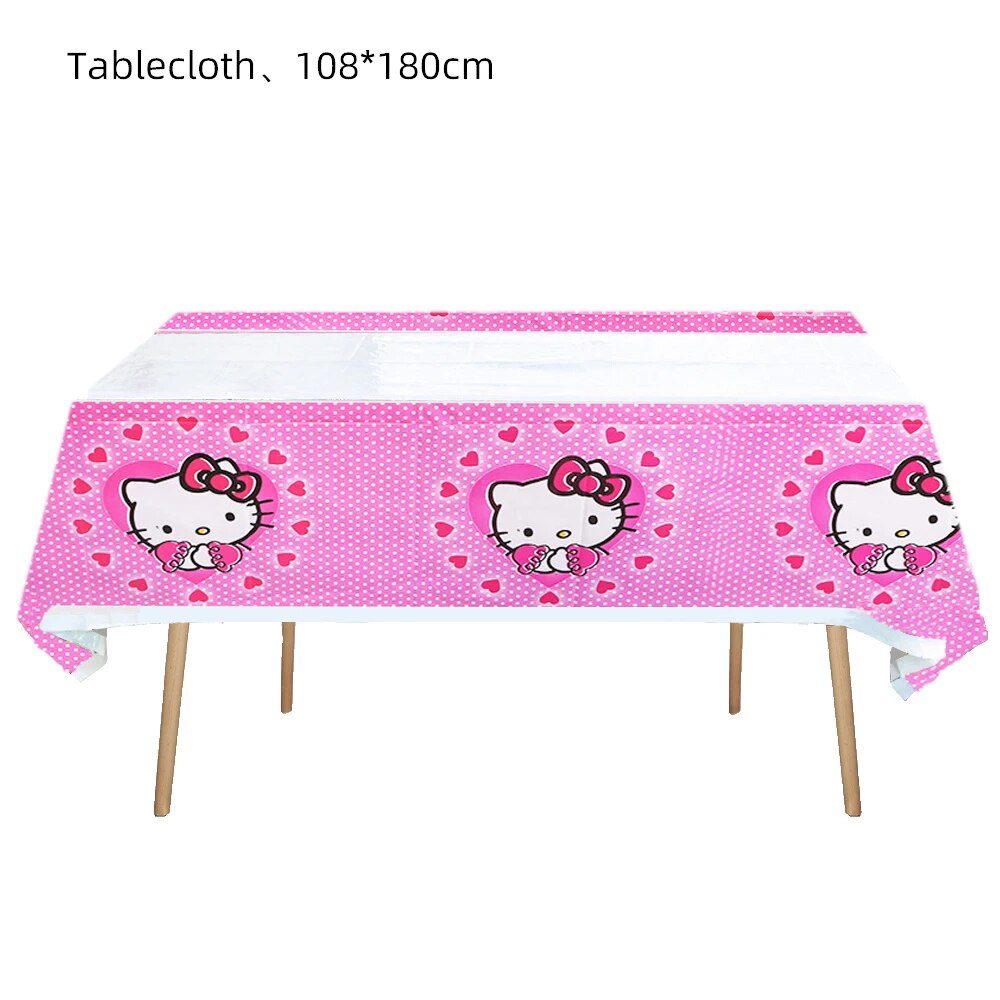 Hello Kitty Tablecloth Happy Birthday Decorations Cartoon Kawaii Table