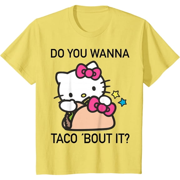 Hello Kitty "Taco 'Bout It" DTG Print Unisex T-Shirt,Cornsilk Color,Size XL