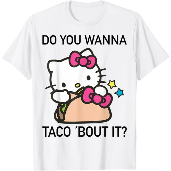 Hello Kitty "Taco 'Bout It" DTG Print Unisex T-Shirt,White Color,Size L
