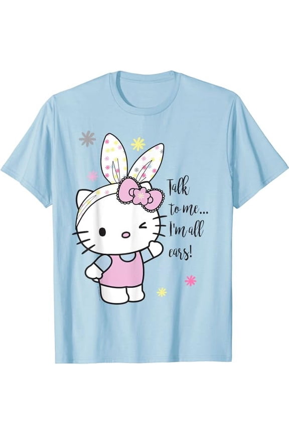 Hello Kitty "Talk to Me" Bunny Easter Costume T-Shirt, Cute Kitten Tee For Men Women Cat Lovers, Light Blue Color, Size 3XL
