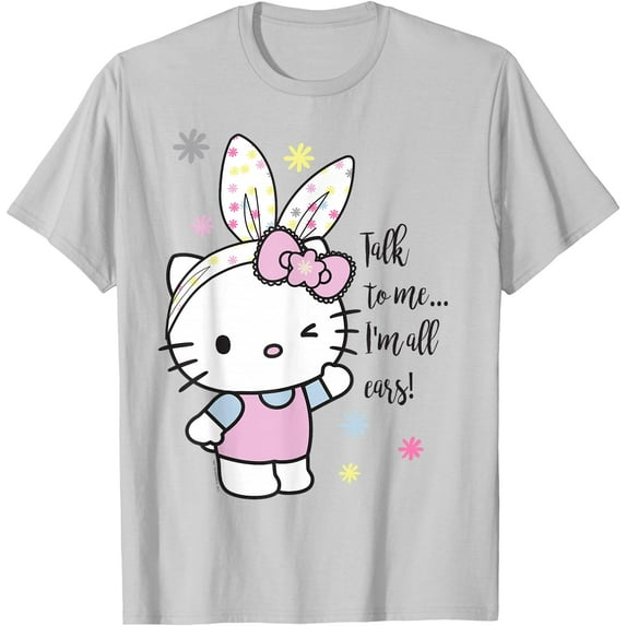 Hello Kitty Talk to Me I'm All Ears DTG Print Unisex T-Shirt,Ice Grey Color,Size 3XL