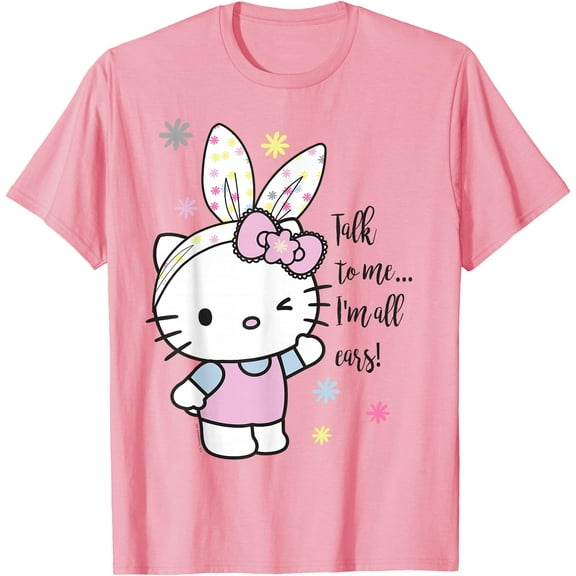 Hello Kitty Talk to Me I'm All Ears DTG Print Unisex T-Shirt,Light Pink Color,Size M