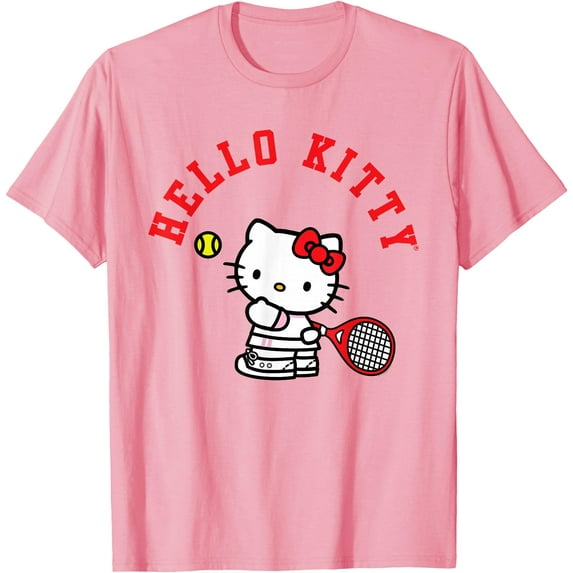 Hello Kitty Tennis DTG Print Unisex T-Shirt,Light Pink Color,Size L