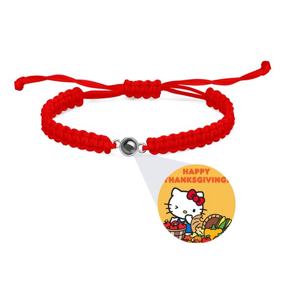 Hello Kitty Thanksgiving halloween Bracelets Support Customized Projection Bracelets with Photos Women's Italian Style Bracelets, Memorial Gifts for Women/Men/Family Red