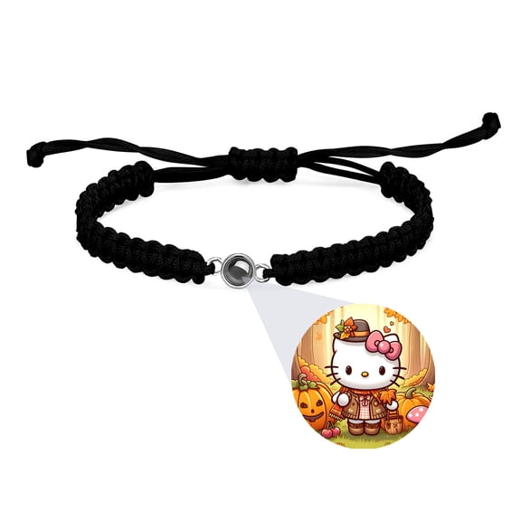 Hello Kitty Thanksgiving halloween Bracelets Support Customized Projection Bracelets with Photos Women's Italian Style Bracelets, Memorial Gifts for Women/Men/Family Black