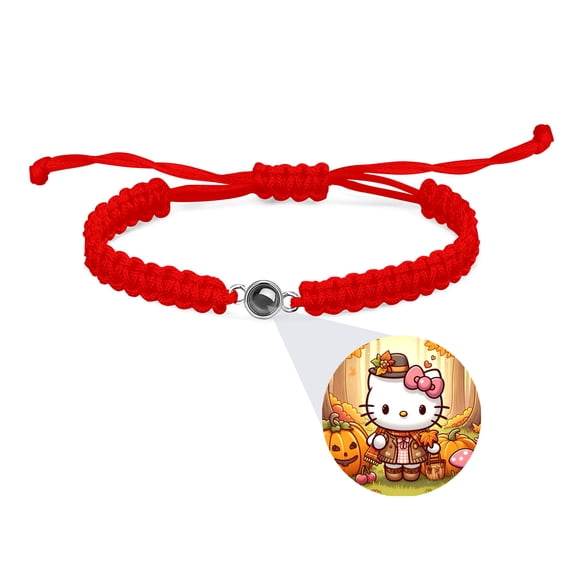Hello Kitty Thanksgiving halloween Bracelets Support Customized Projection Bracelets with Photos Women's Italian Style Bracelets, Memorial Gifts for Women/Men/Family Red