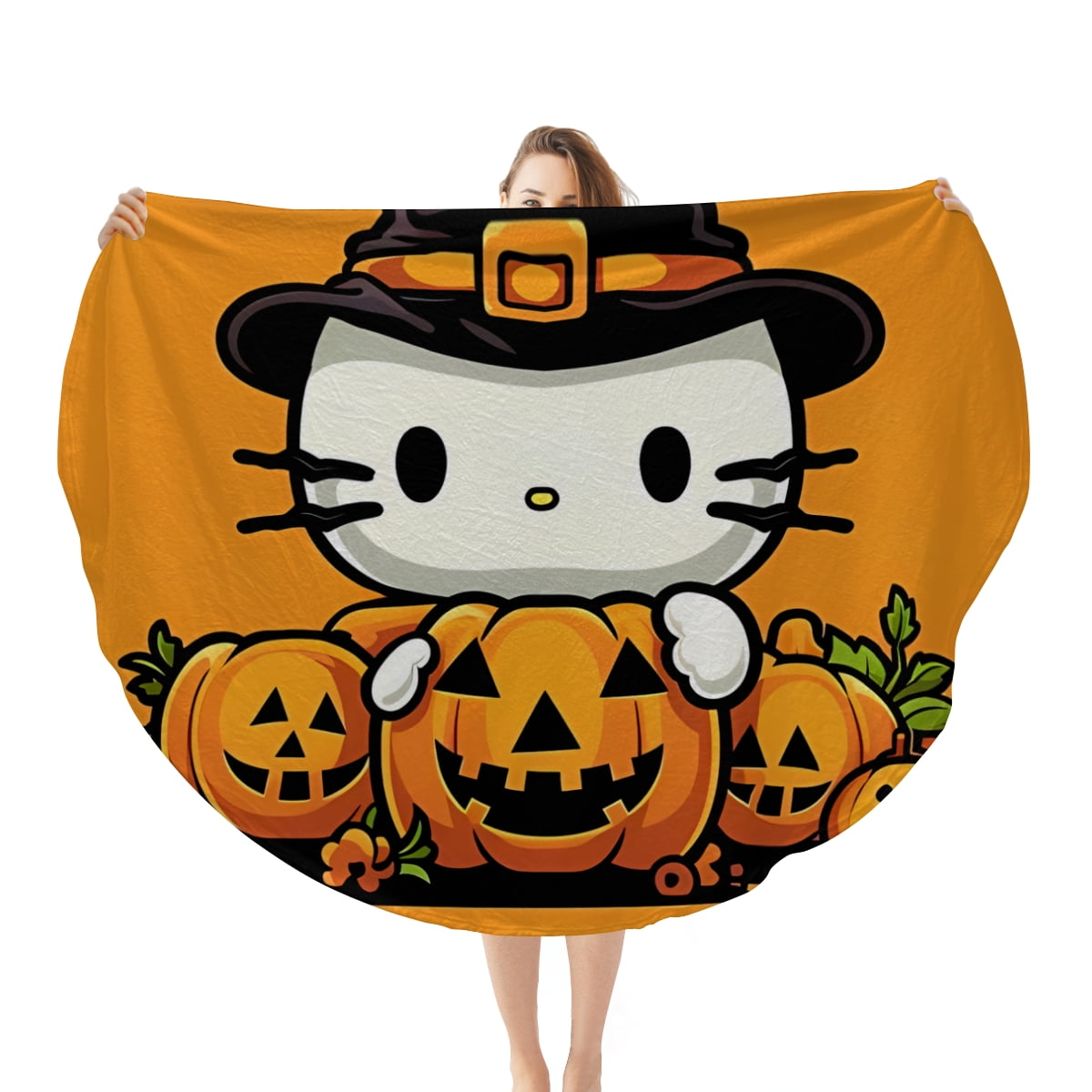 Hello Kitty Thanksgiving halloween Round Flannel Throw Blanket Plush ...