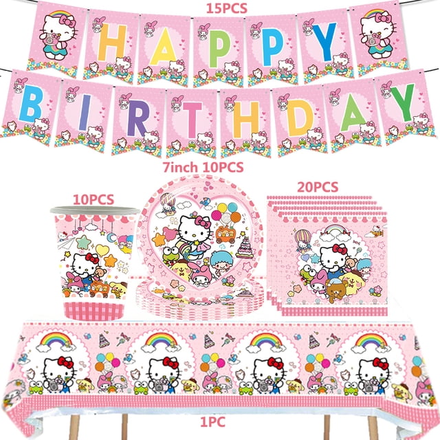 Hello Kitty Theme Girls Birthday Party Paper Tableware Paper Cup Plate ...