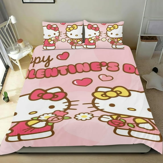 Hello Kitty Themed Bed Sheet Set Three Piece Set 36x75 In ches Comfortable And Skin Friendly Unique Design Creating A Star Studded Night Home Decor Gifts For Family Friends fans