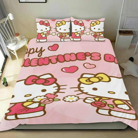 Hello Kitty Themed Bed Sheet Set Three Piece Set 53x79 In ches Comfortable And Skin Friendly Unique Design Creating A Star Studded Night Home Decor Gifts For Family Friends fans