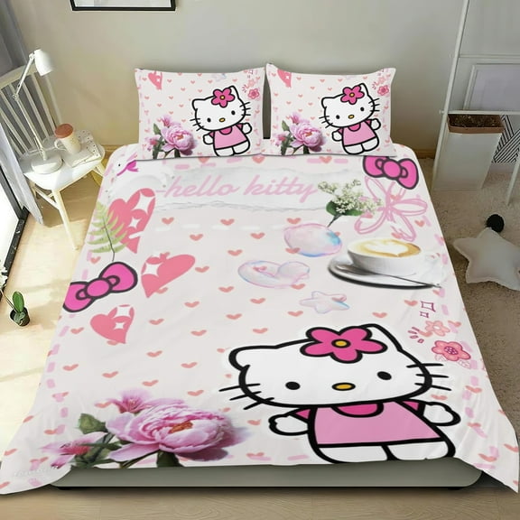 Hello Kitty Themed Bed Sheet Set Three Piece Set 53x79 In ches Comfortable And Skin Friendly Unique Design Creating A Star Studded Night Home Decor Gifts For Family Friends fans