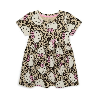 Hello Kitty Toddler Girl Allover Print Dress with Short Sleeves, Sizes 12M-5T