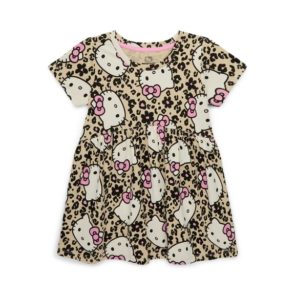 Hello Kitty Toddler Girl Allover Print Dress with Short Sleeves, Sizes 12M-5T