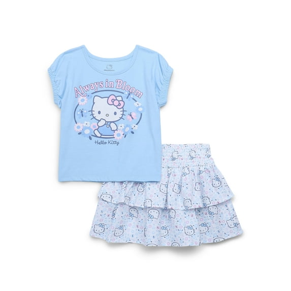 Hello Kitty Toddler Girl Graphic Top and Printed Tiered Skirt Set, 2-Piece, Sizes 12M-5T