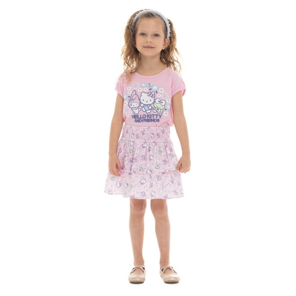 Hello Kitty Toddler Girl Graphic Top and Printed Tiered Skirt Set, 2-Piece, Sizes 12M-5T