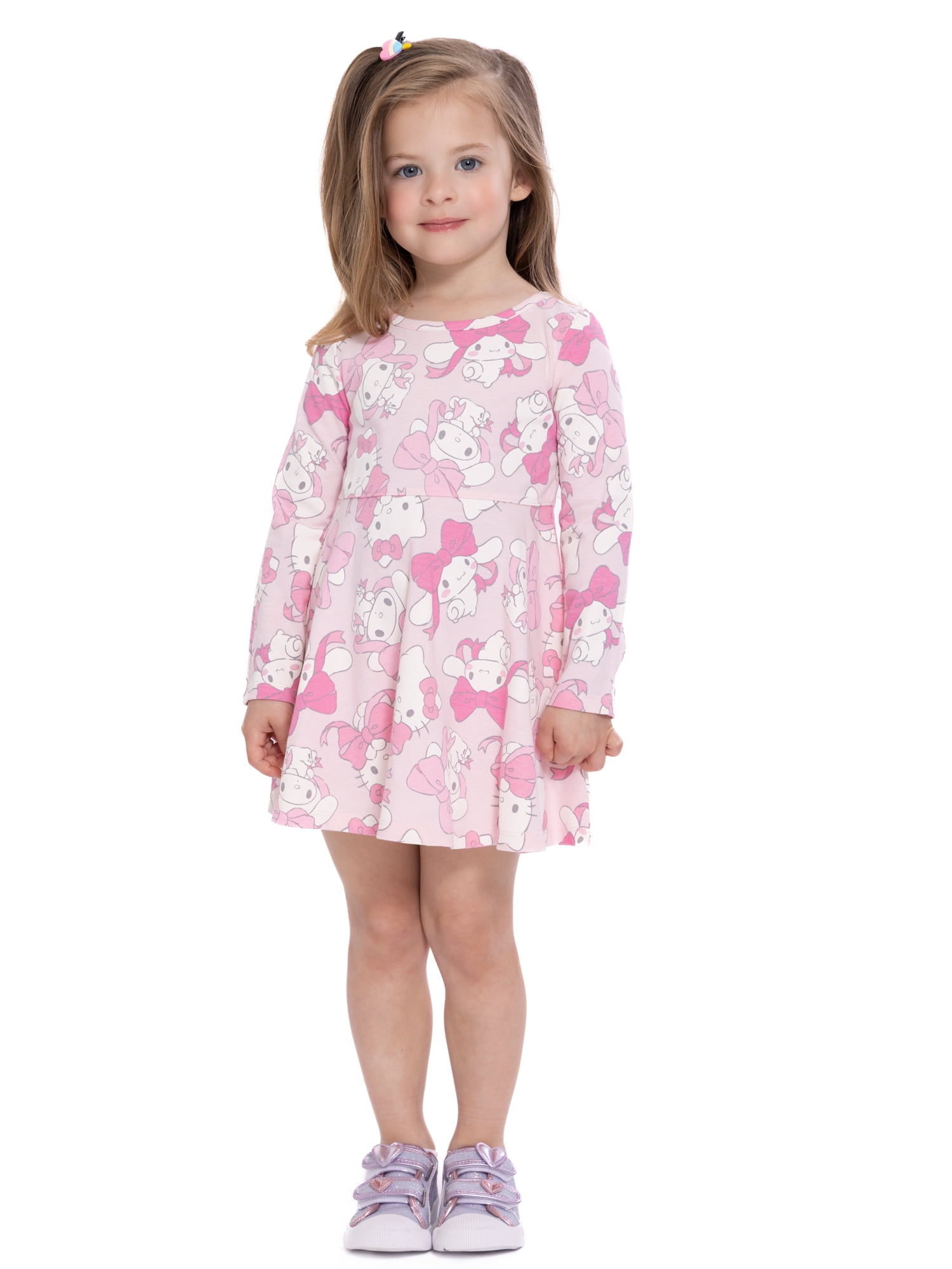 Hello Kitty and Cinnamoroll Toddler Girls Print Dress with Long Sleeves,  Sizes 12M-5T
