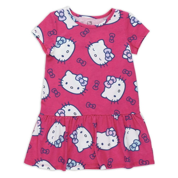 Hello Kitty Toddler Girl Short Sleeve Drop Waist All Over Print Dress, Sizes 12M-5T