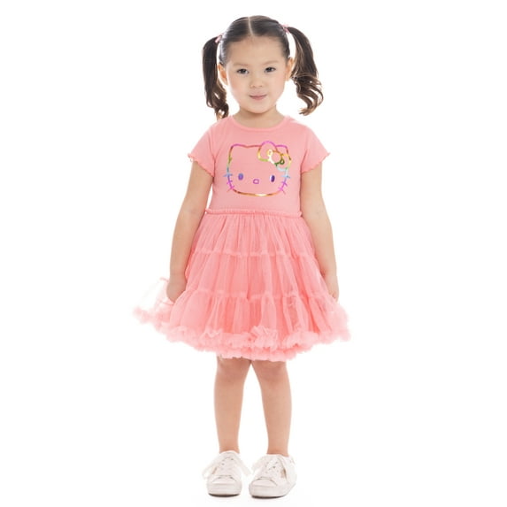 Hello Kitty Toddler Girl Tiered Tutu Dress with Rainbow Foil, Sizes 12M-5T