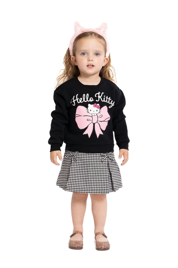 Hello Kitty Toddler Girls' Graphic Sweatshirt and Checkered Skirt Set, 2-Piece, Sizes 12M-5T