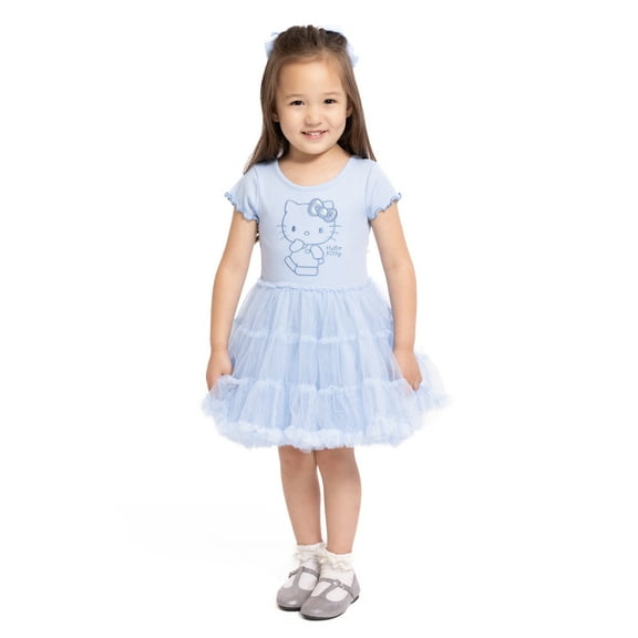 Hello Kitty Toddler Girls' Embroidered Tutu Dress with Short Sleeves, Sizes 12M-5T