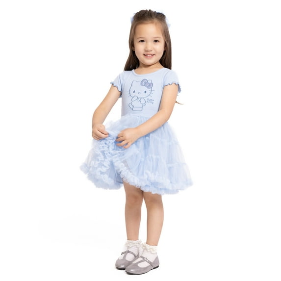 Hello Kitty Toddler Girls' Embroidered Tutu Dress with Short Sleeves, Sizes 12M-5T