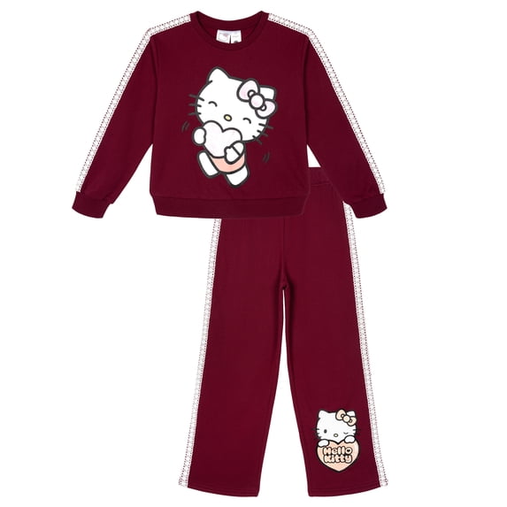 Hello Kitty Toddler Girls' Fleece Sweatshirt and Pants Set Deep Burgundy