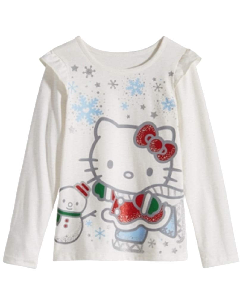 Hello Kitty Little Girls Graphic Print Ruffled T-Shirt White 4