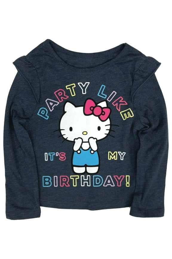 Toddler Girls Long Blue Ruffle My Birthday Cat T-Shirt Tee Shirt 2T