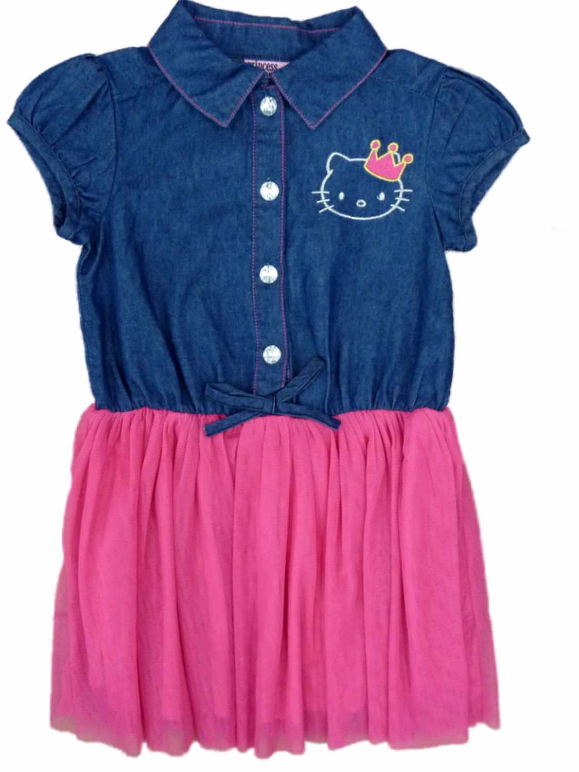 Hello Kitty Toddler & Girls Princess Denim & Pink Tulle Short Sleeve Dress 2T - image 1 of 1