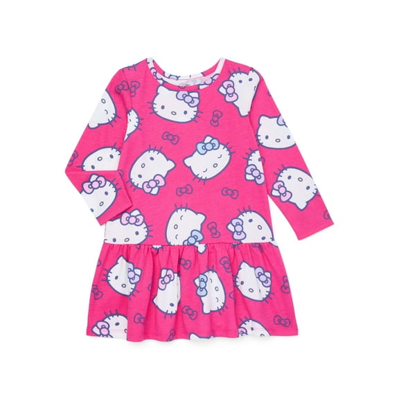 Hello Kitty Toddler Girls Print Drop Waist Dress with Long Sleeves, Sizes 12M-5T