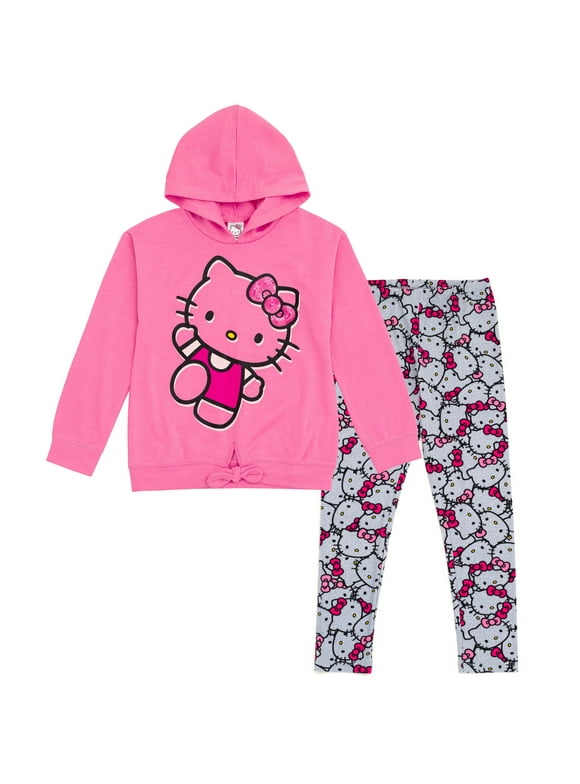 Hello Kitty Toddler Girls Pullover FleeceHoodie and Leggings Outfit Set Pink / Gray 2T