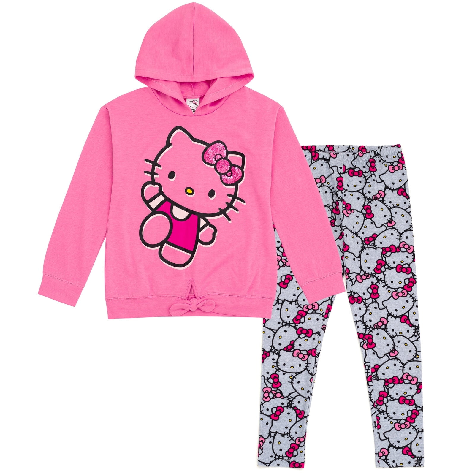 Hello Kitty Toddler Girls Pullover FleeceHoodie and Leggings Outfit Set Pink / Gray 4T