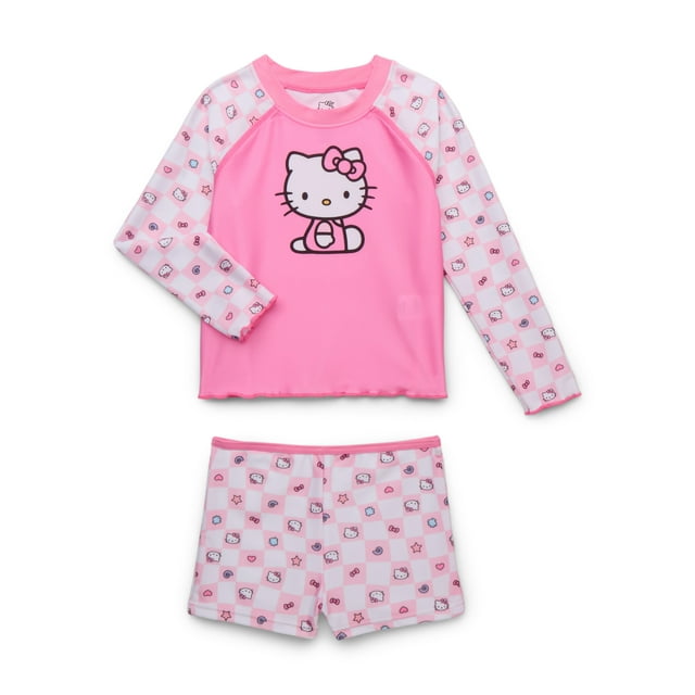 Character Toddler Girl Long-Sleeve Rash Guard and Swim Short Set, 2-Piece, Sizes 12M-5T