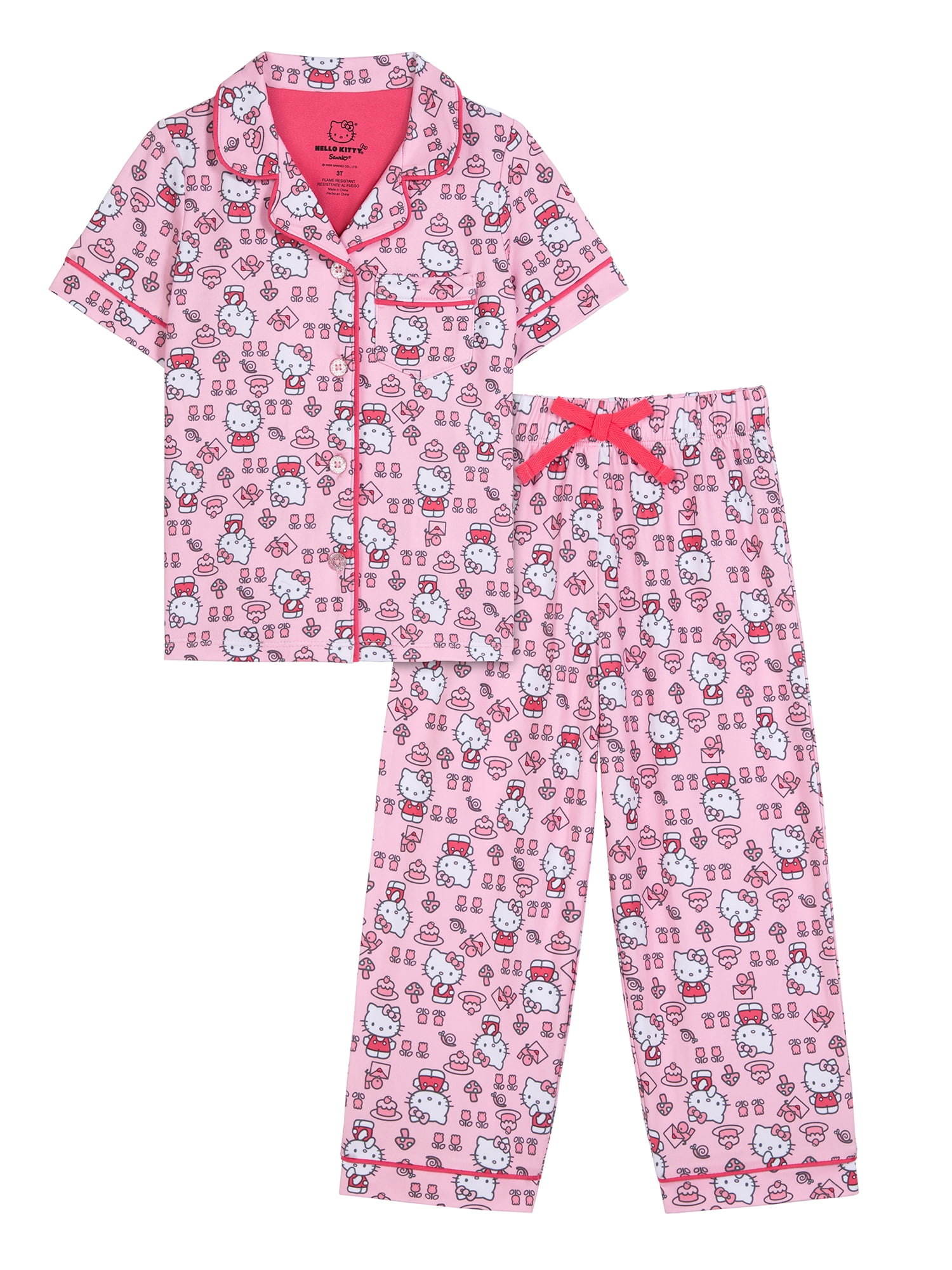 Hello Kitty Toddler Girls Short Sleeve Button Front Top and Sleep Pants, 2-Piece, Sizes 12M-5T