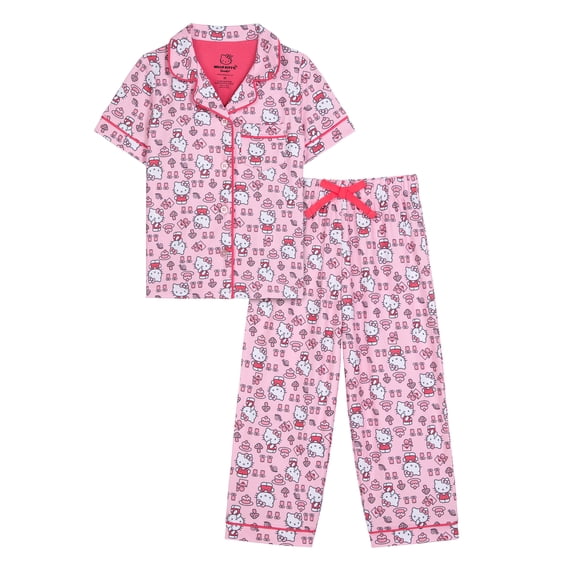 Hello Kitty Toddler Girls Short Sleeve Button Front Top and Sleep Pants, 2-Piece, Sizes 12M-5T