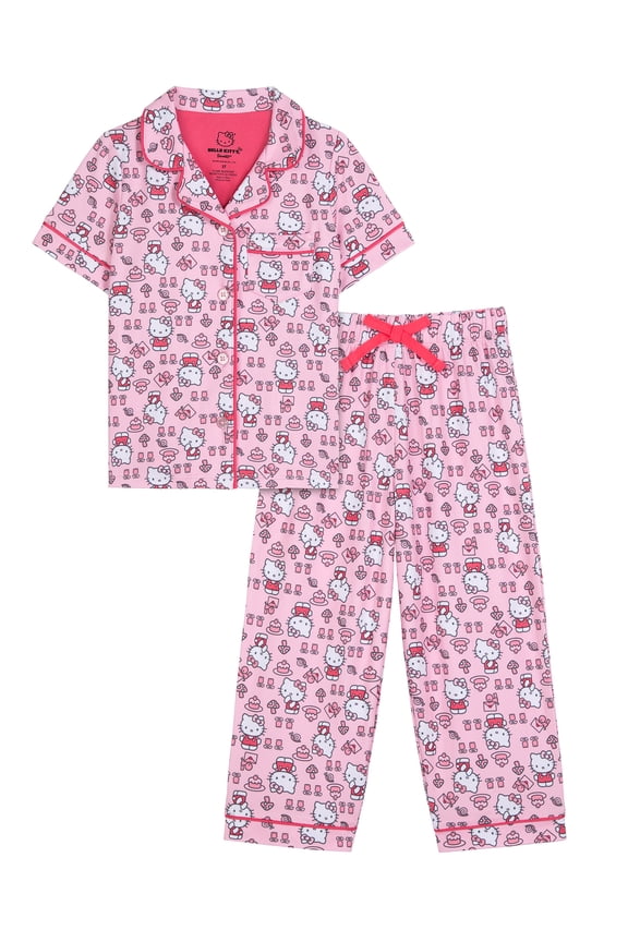 Toddler Girls Short Sleeve Button Front Top and Sleep Pants, 2-Piece, Sizes 12M-5T
