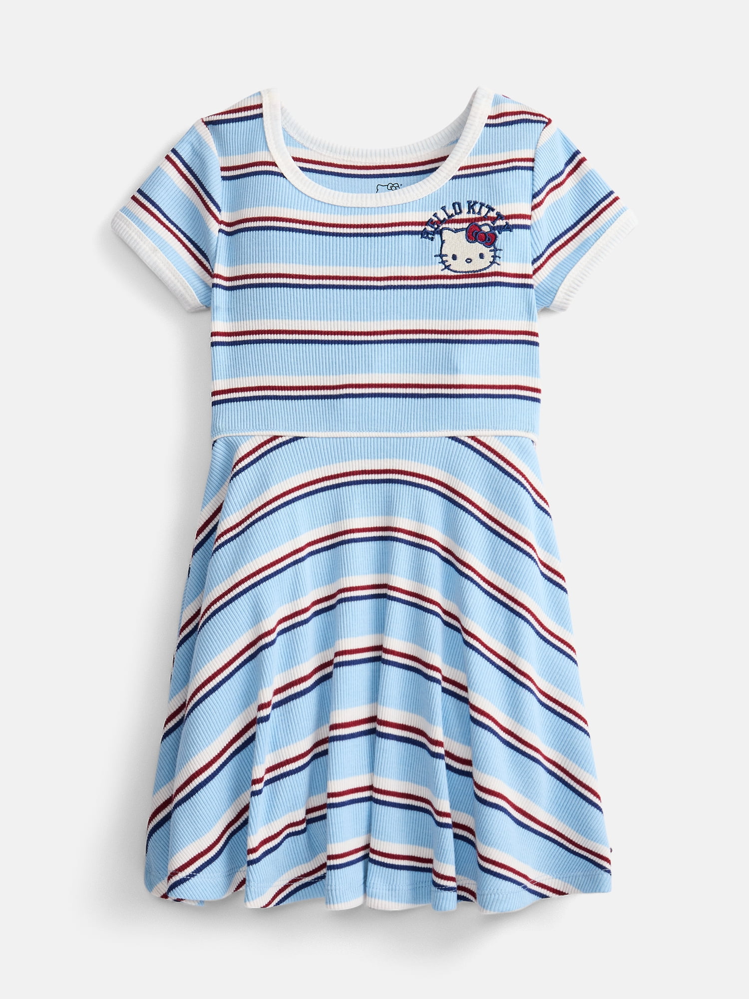 Hello Kitty Toddler Girls Short Sleeve Graphic Striped Skater Dress, Sizes 12M-5T