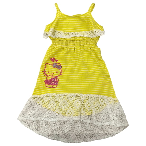 open lace back dress Valerie mini, mini dress made of yellow chiffon with small light pink –  ROSES LACE main image 0